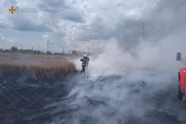 В Киевской области загорелись комбайн и пшеничное поле