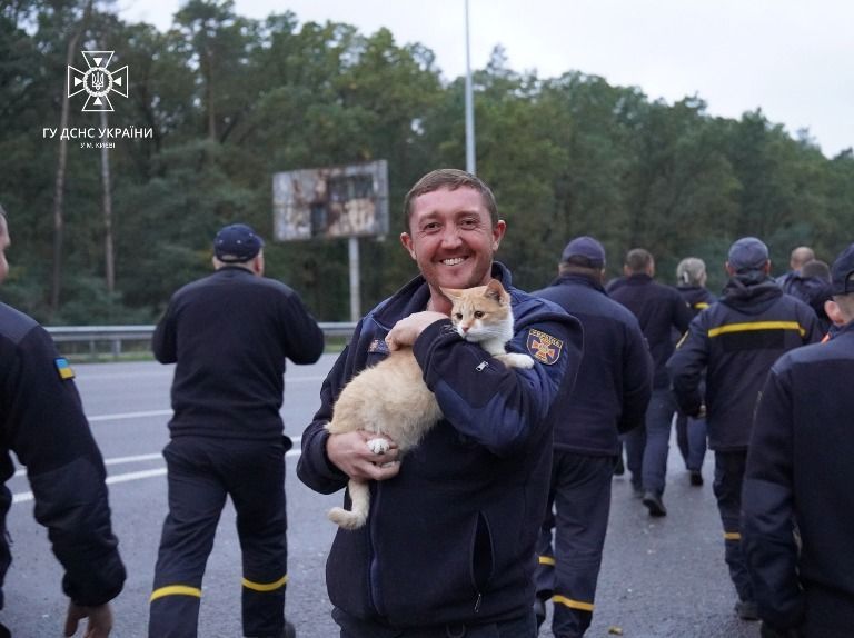Зі звільненого міста під Харковом київський боєць ДСНС вивіз бездомного кота