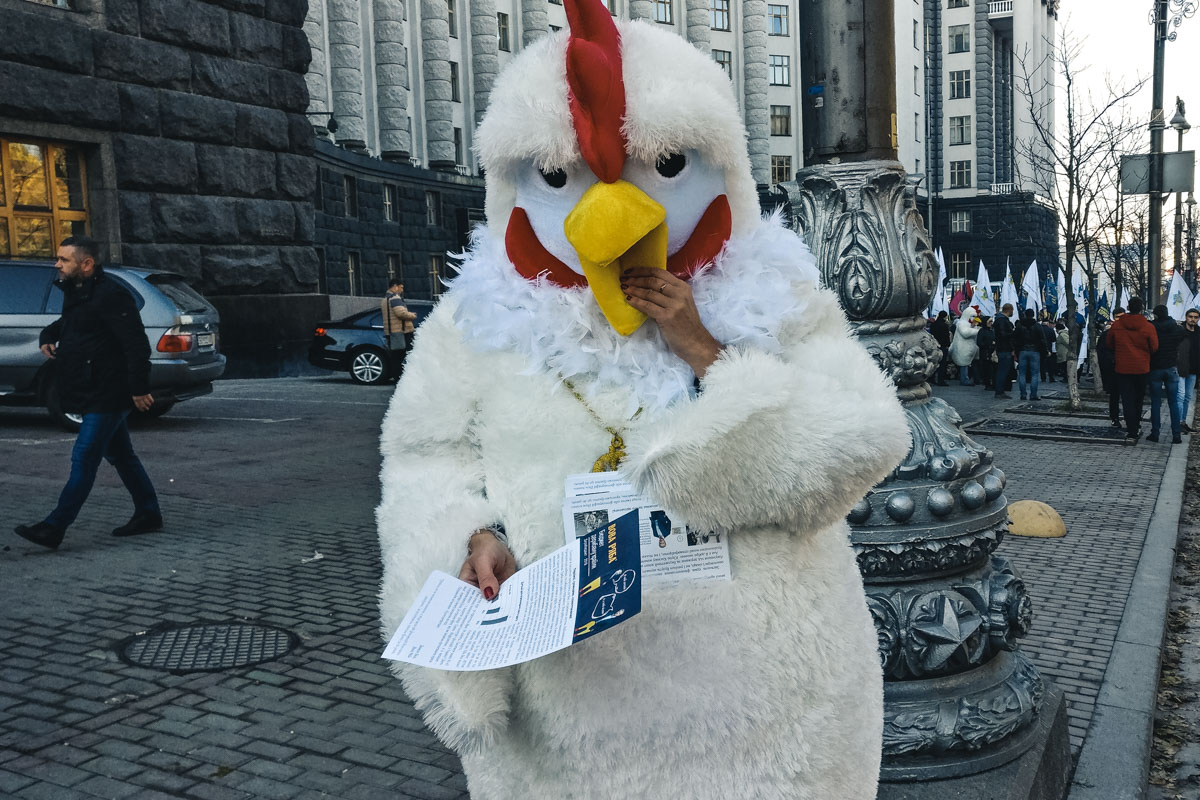 В Киеве протестовали люди в костюмах курей