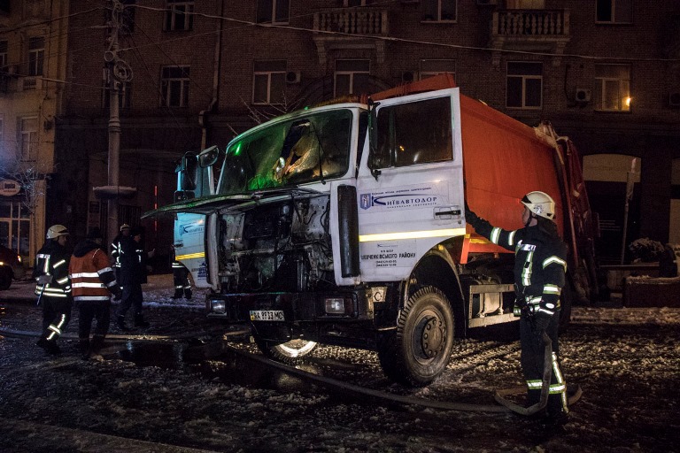 Ночью в центре Киева сгорел грузовик