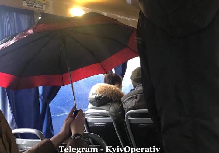 Сервис по-киевски. Горожане ездят под зонтами в маршрутках