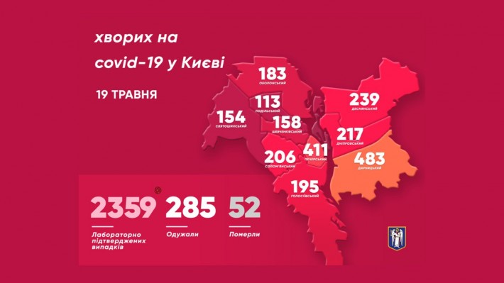 В каких районах Киева наиболее распространен COVID-19