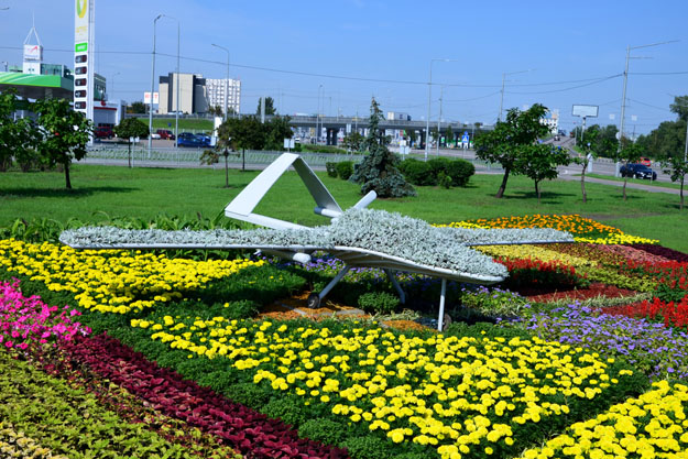 По случаю Дня Независимости Украины в Киеве создали цветник, посвященный "Байрактару". Высажено 24 тысяч цветов