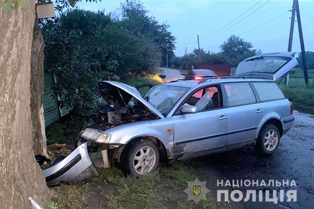 В Киевской области автомобиль Volkswagen столкнулся с деревом. Два человека были отправлены в больницу