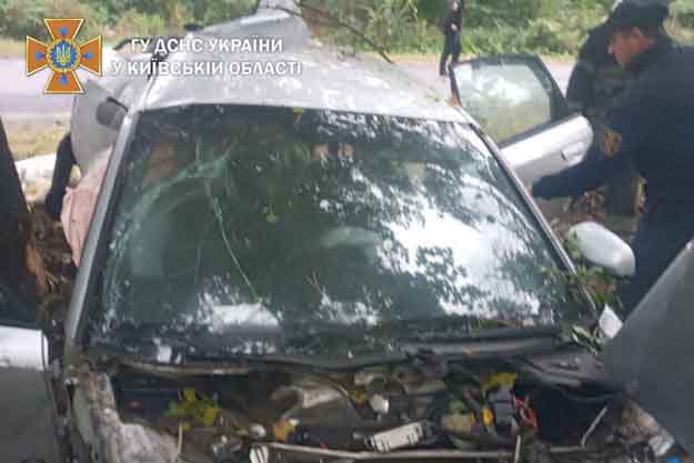 У Фастівському районі трапилась смертельна ДТП. Загиблого водія з розбитого автомобілю витягували рятувальники