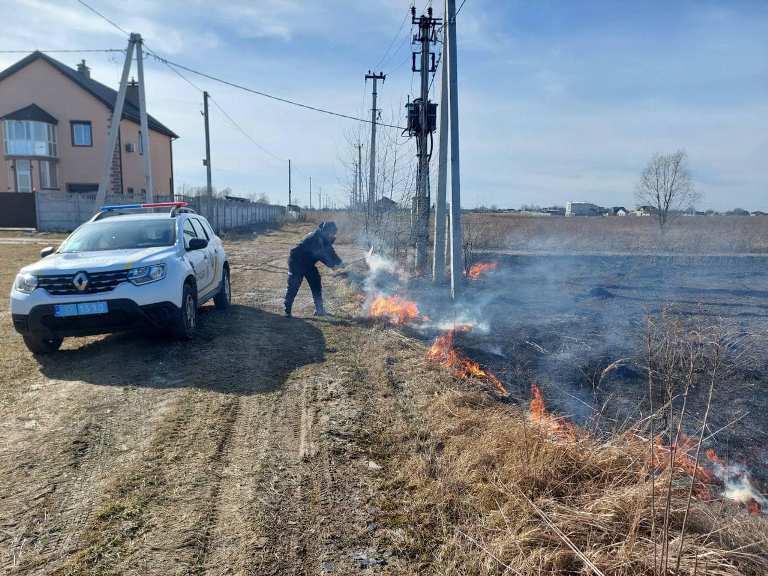 Огонь подбирался к домам: под Киевом пожар из-за сжигания сухостоя