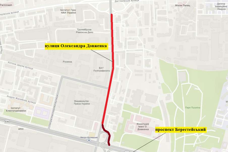 16 сентября, в рамках капитального ремонта ул. Александра Довженко, закроют движение транспорта на съезде с просп. Берестейского