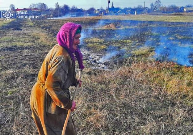 Пенсионерка трижды за сутки поджигала поле в Киевской области (видео)